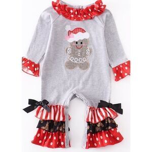 Gingerbread Applique Boutique Christmas  Ruffle Romper